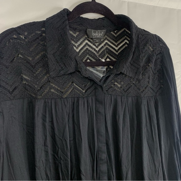 NWT Belldini Black Sheer Chevron Lace Flowy Blouse, size 2X - Picture 3 of 11